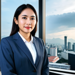 **

A professional businesswoman in a modest business suit, standing in a modern office with a Kuala Lumpur city view in the background, fully clothed, appropriate attire, safe for work, perfect anatomy, natural proportions, professional photography, high quality.

**