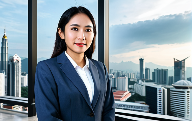 **

A professional businesswoman in a modest business suit, standing in a modern office with a Kuala Lumpur city view in the background, fully clothed, appropriate attire, safe for work, perfect anatomy, natural proportions, professional photography, high quality.

**