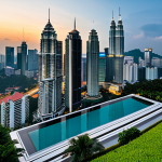 Modern Kuala Lumpur Skyline with Luxury Condominiums**

"Luxury condominium with infinity pool overlooking the Kuala Lumpur city skyline at dusk, Petronas Twin Towers in background, warm lighting, modern architecture, manicured gardens, professional photography, high resolution, safe for work, appropriate content, fully clothed, modest."

**