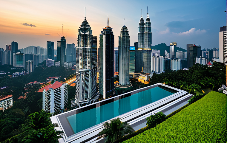 Modern Kuala Lumpur Skyline with Luxury Condominiums**

"Luxury condominium with infinity pool overlooking the Kuala Lumpur city skyline at dusk, Petronas Twin Towers in background, warm lighting, modern architecture, manicured gardens, professional photography, high resolution, safe for work, appropriate content, fully clothed, modest."

**